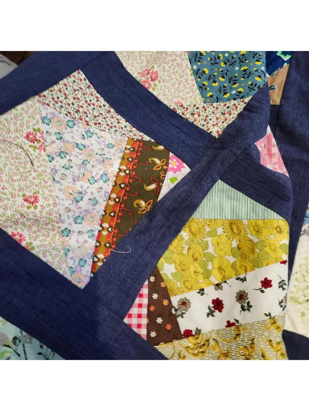 Colorful Handmade Patchwork Quilt Top PROJECT Finish Denim Borders 86x78 inches